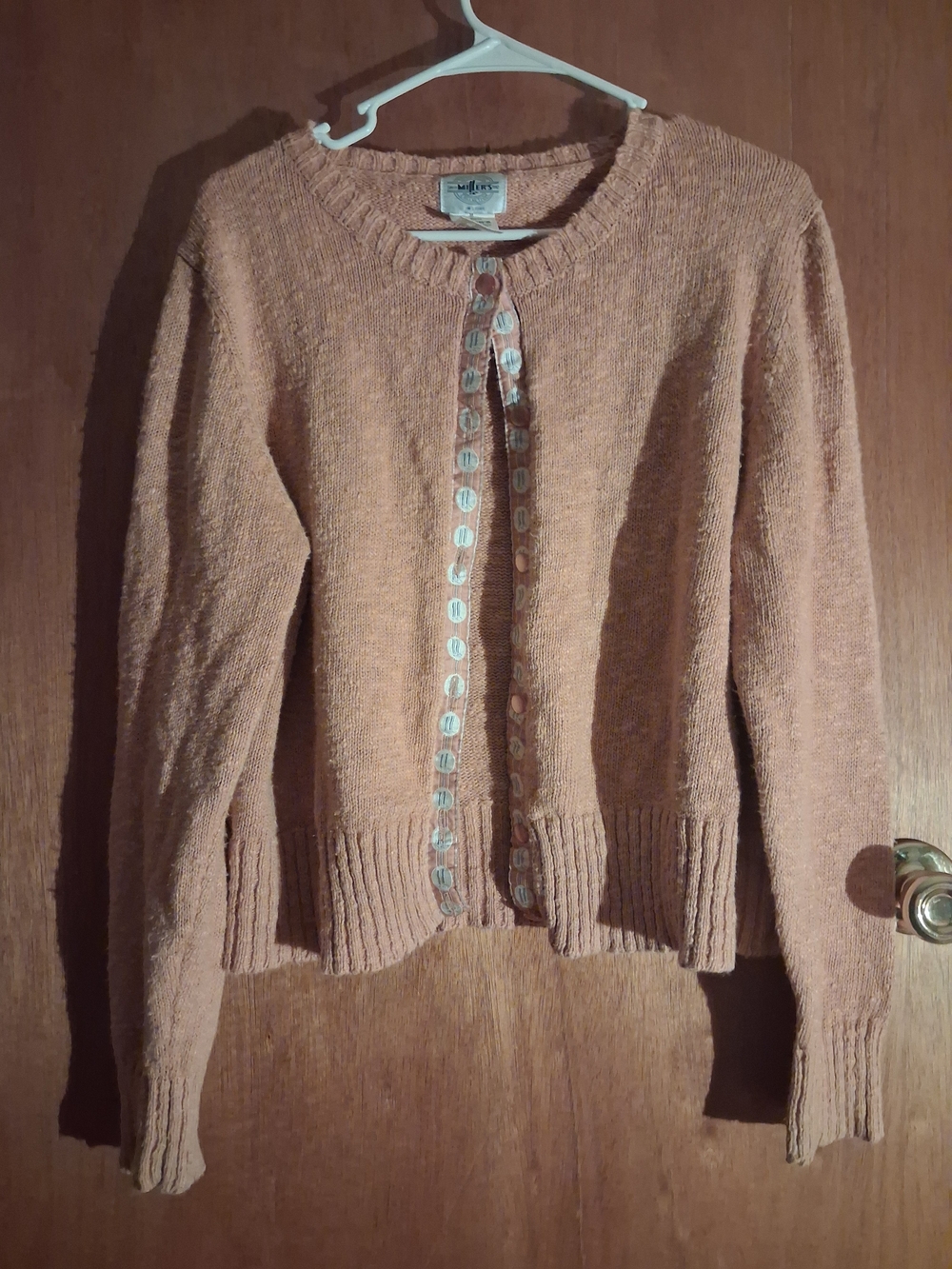 Women's Crewneck Button-Front Cardigan Sweater - Peach